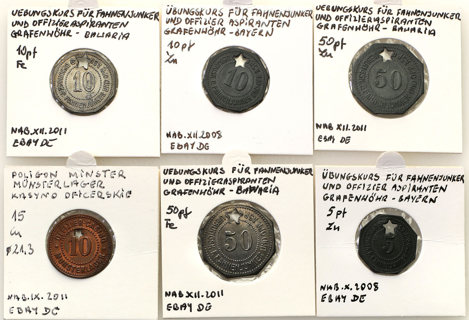 Niemcy, Bawaria. 5 - 50 Pfennig Szkoła Oficerska, zestaw 6 żetonów